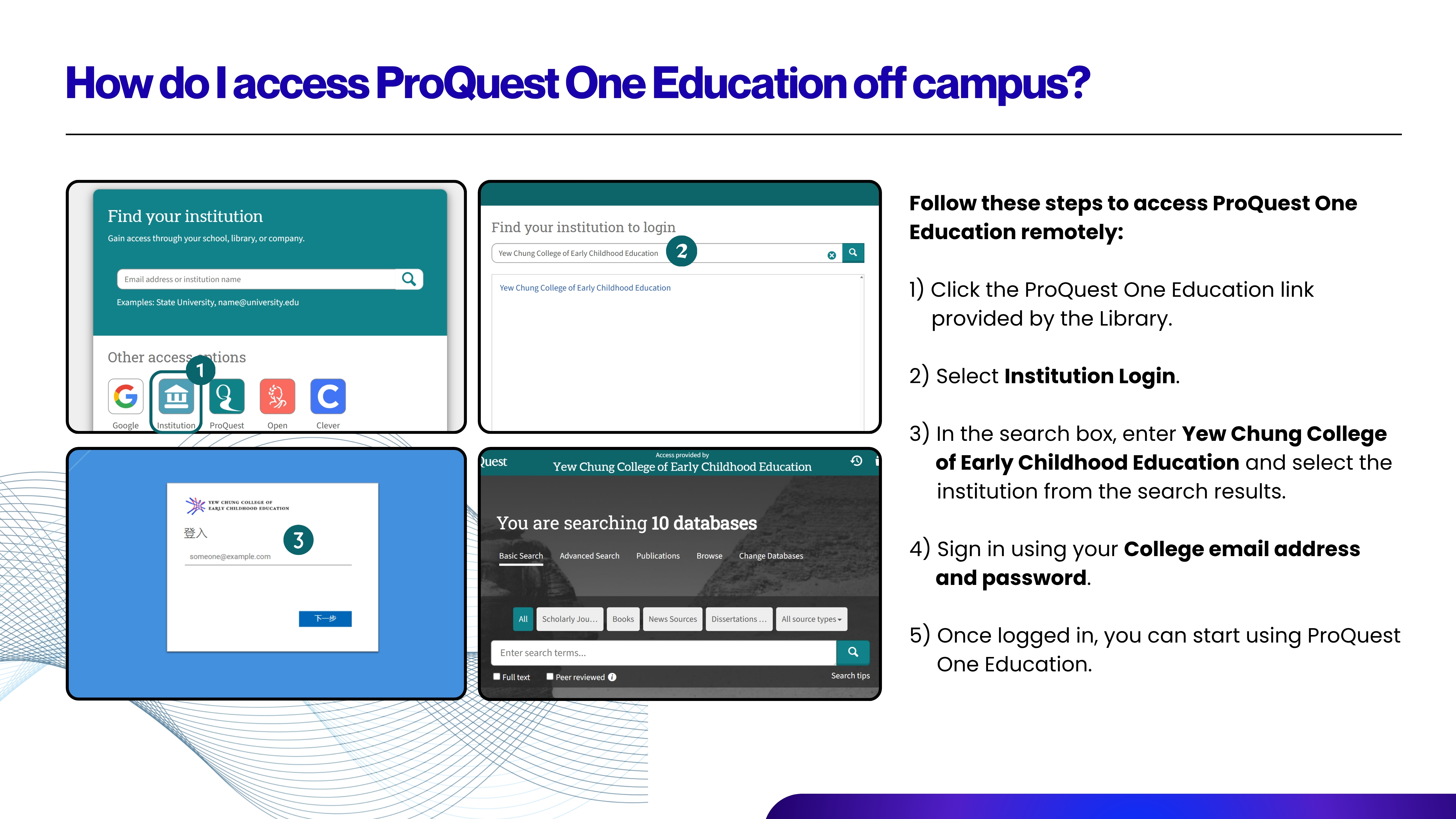 Access ProQuest One Education off campus